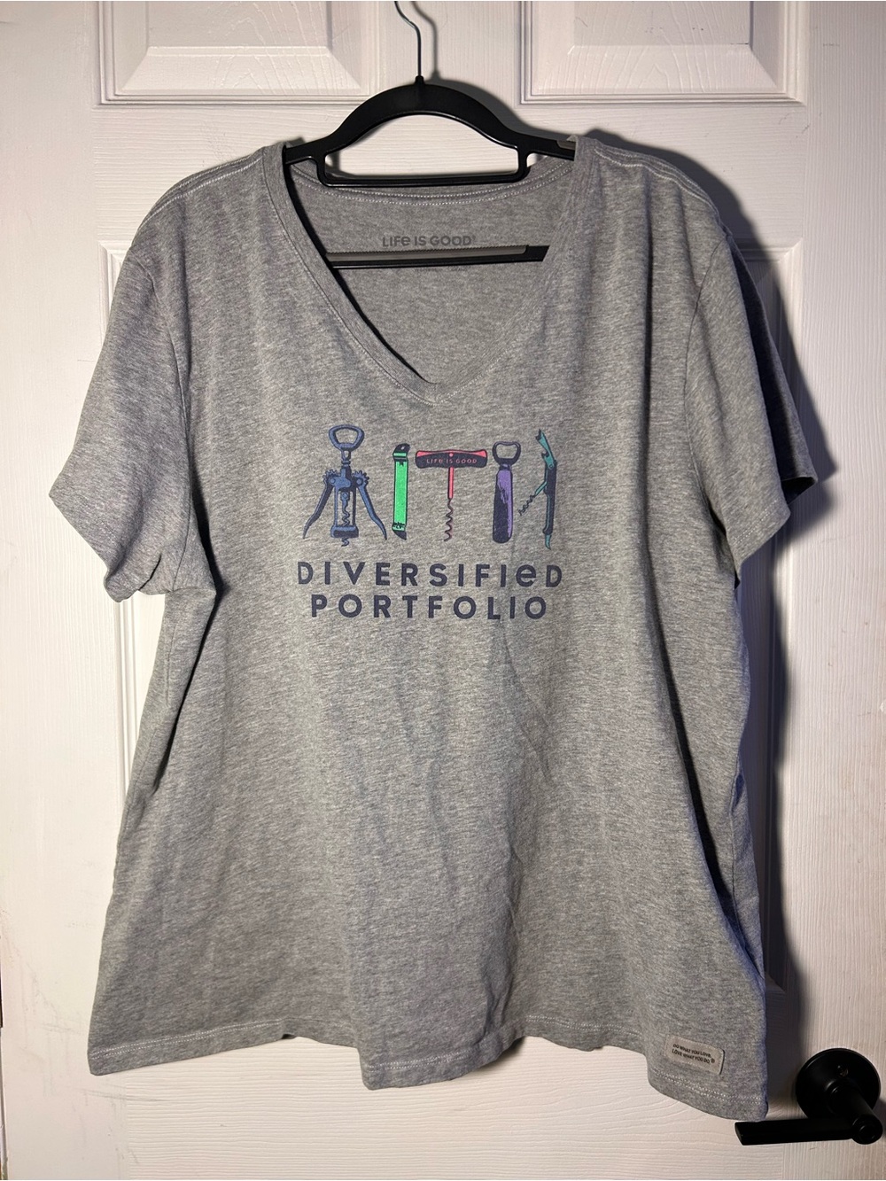 Life Is Good Gray Graphic 'Diversified Portfolio' Tee with Multicolor Tool Print